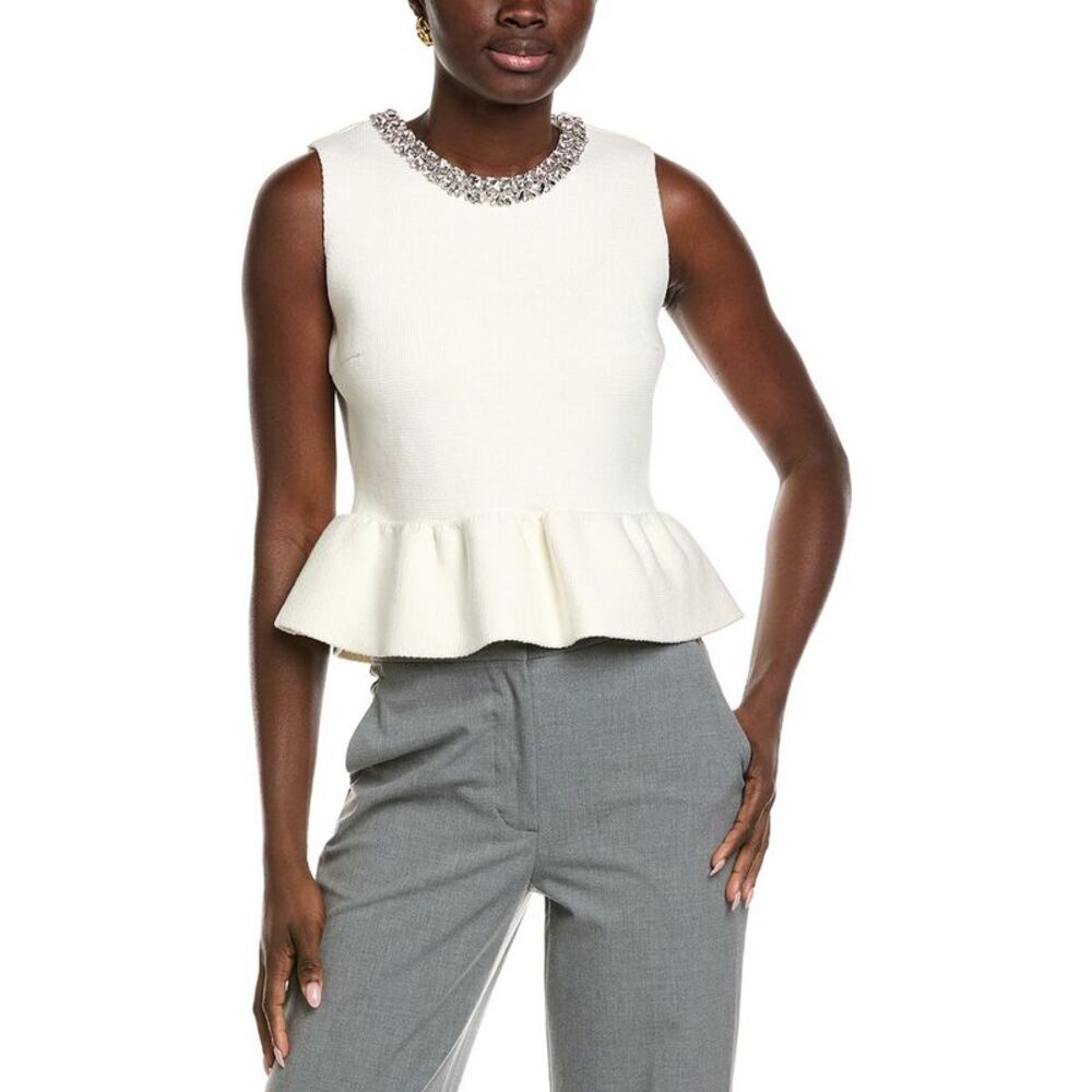 Endless Rose Cream Peplum Tank with Embellished Neckline